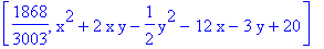 [1868/3003, x^2+2*x*y-1/2*y^2-12*x-3*y+20]